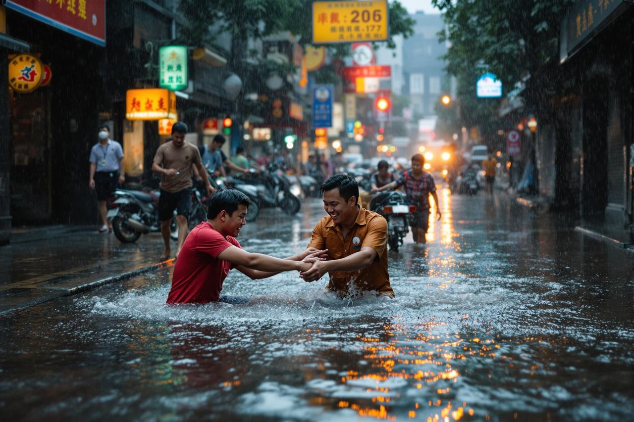 17吃瓜资讯配图 - 某城市突降特大暴雨，全城多处被淹，市民自发组织救援，感人瞬间刷屏朋友圈